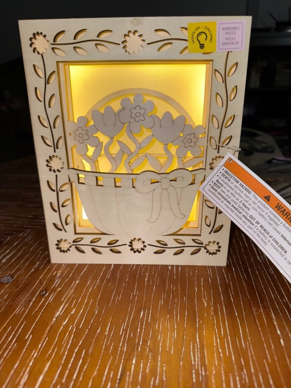 DIY Light-Up Wooden Flower Basket Decor With Cutout Design For Easter Or Everyda
